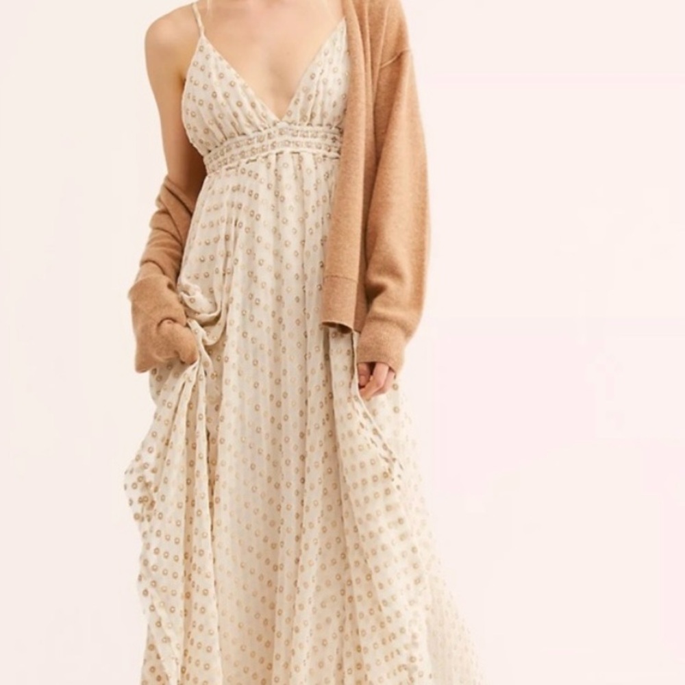 Free people Meredith embroidered ivory and gold maxi small